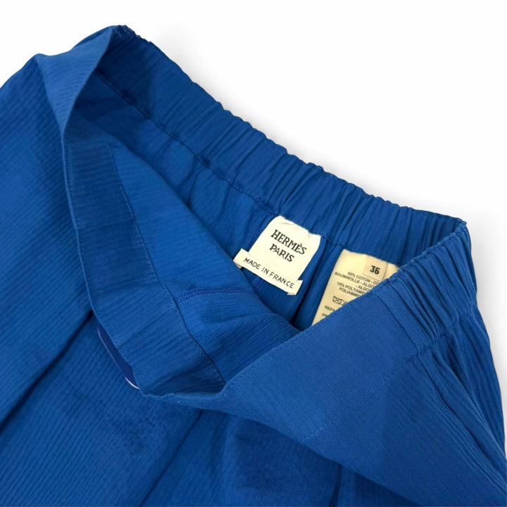 極美品△HERMES エルメス 24SS 4E3425DO コットン シェーヌダンクル 袴タック フレア ショートパンツ ブルー FR 36 フランス製 正規品