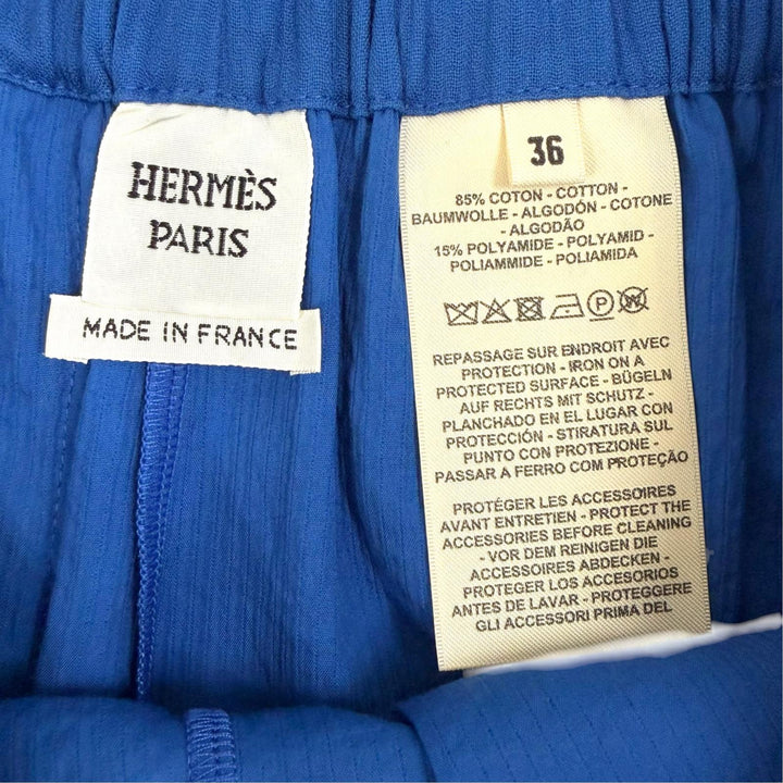 極美品△HERMES エルメス 24SS 4E3425DO コットン シェーヌダンクル 袴タック フレア ショートパンツ ブルー FR 36 フランス製 正規品