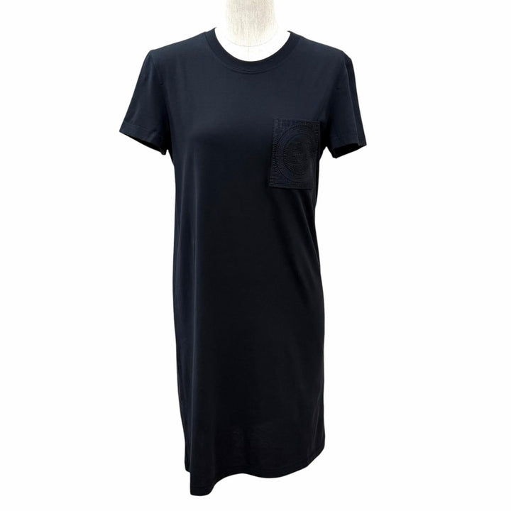 未使用品★HERMES エルメス 24AW コットン100％ 刺繍入りポケット 半袖 Tシャツ ワンピース ブラック 34 イタリア製 正規品 レディース