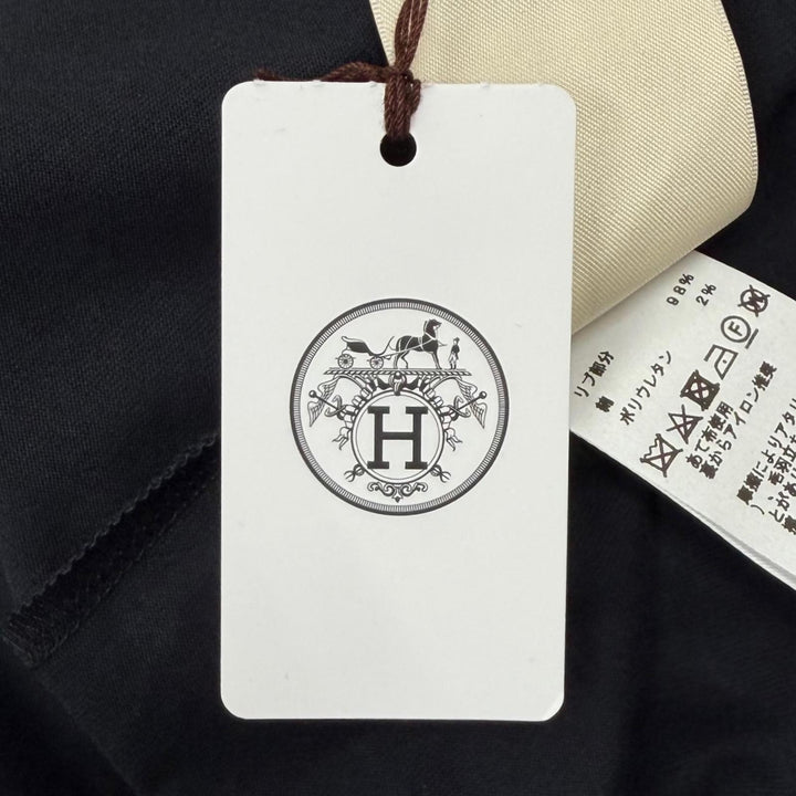未使用品★HERMES エルメス 24AW コットン100％ 刺繍入りポケット 半袖 Tシャツ ワンピース ブラック 34 イタリア製 正規品 レディース