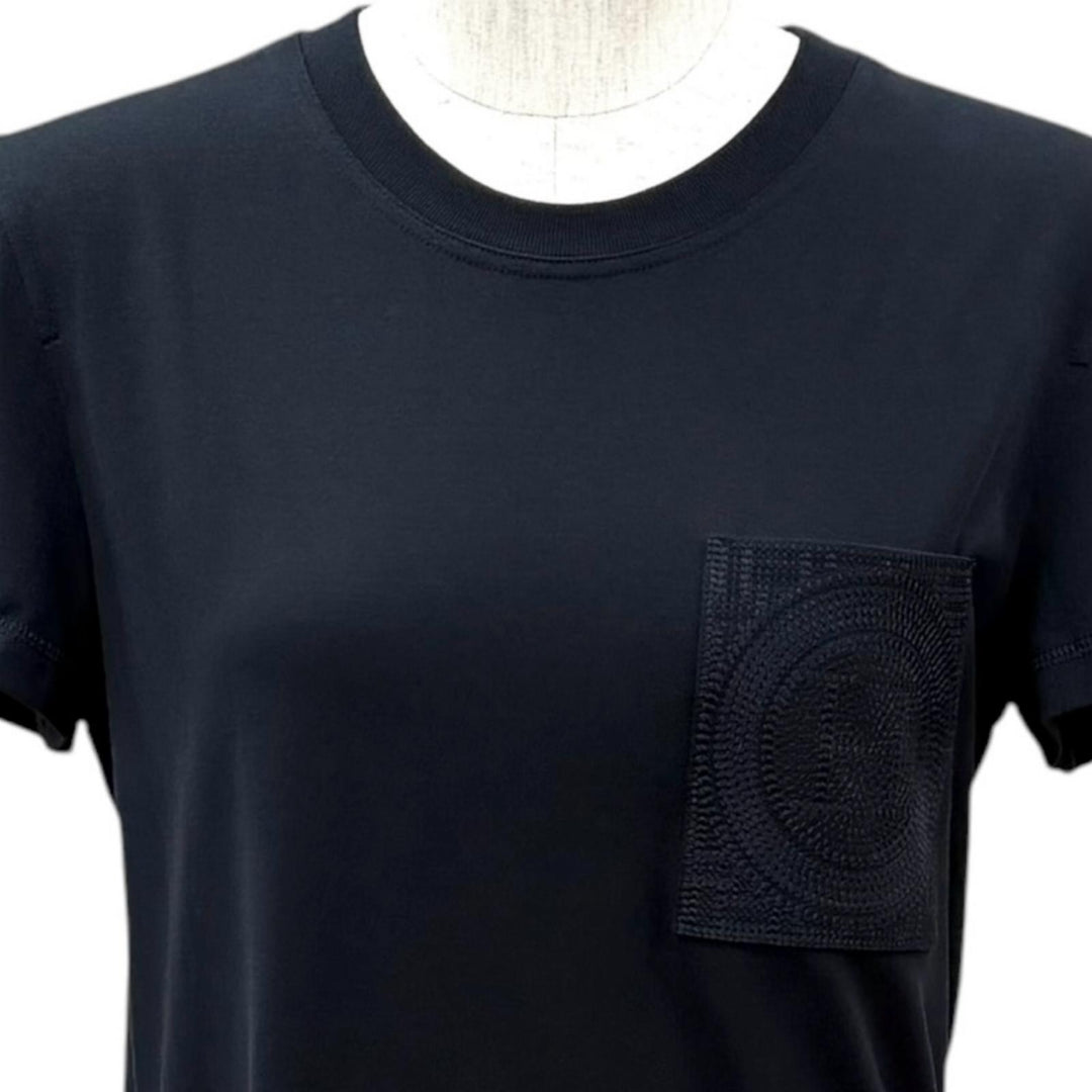 未使用品★HERMES エルメス 24AW コットン100％ 刺繍入りポケット 半袖 Tシャツ ワンピース ブラック 34 イタリア製 正規品 レディース