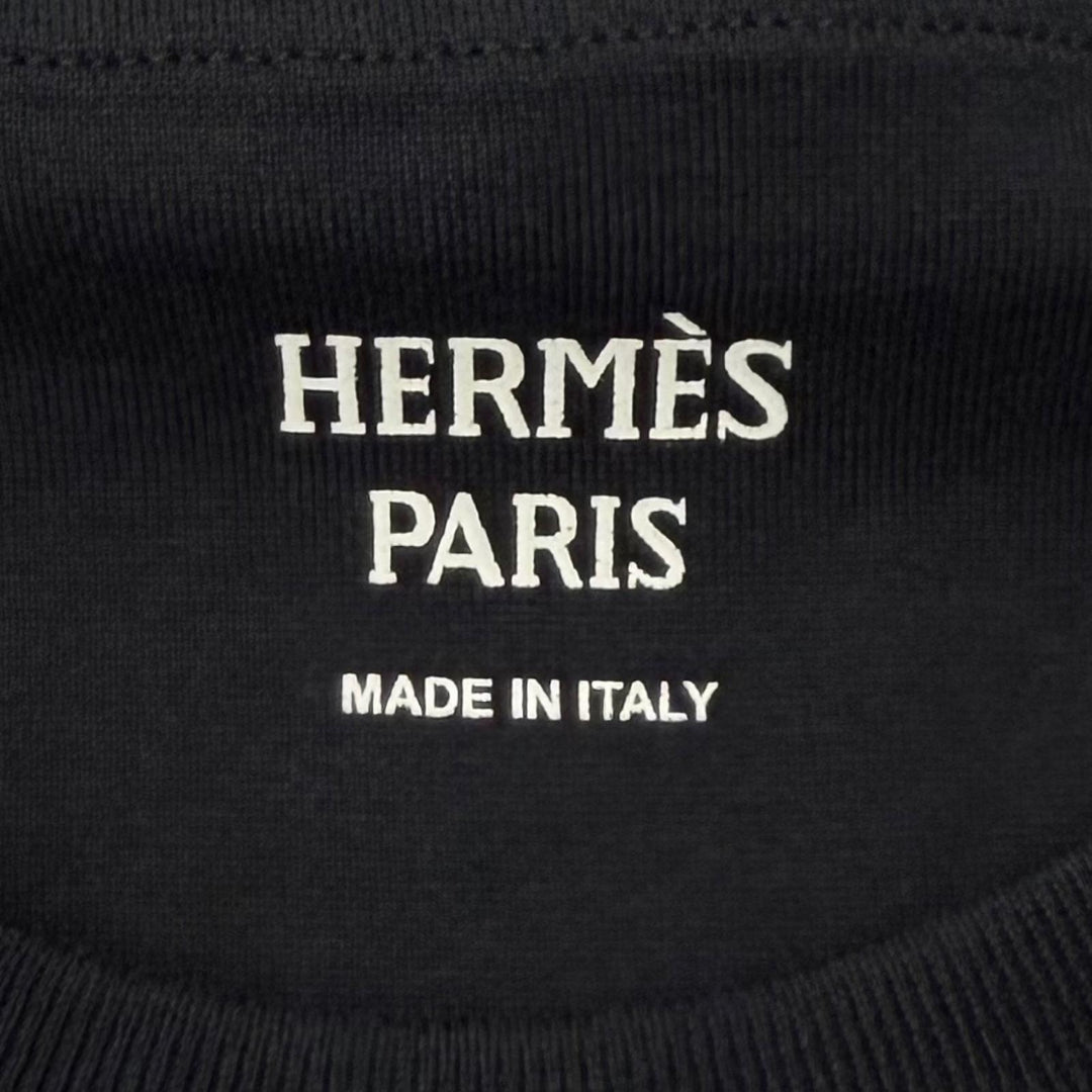 未使用品★HERMES エルメス 24AW コットン100％ 刺繍入りポケット 半袖 Tシャツ ワンピース ブラック 34 イタリア製 正規品 レディース