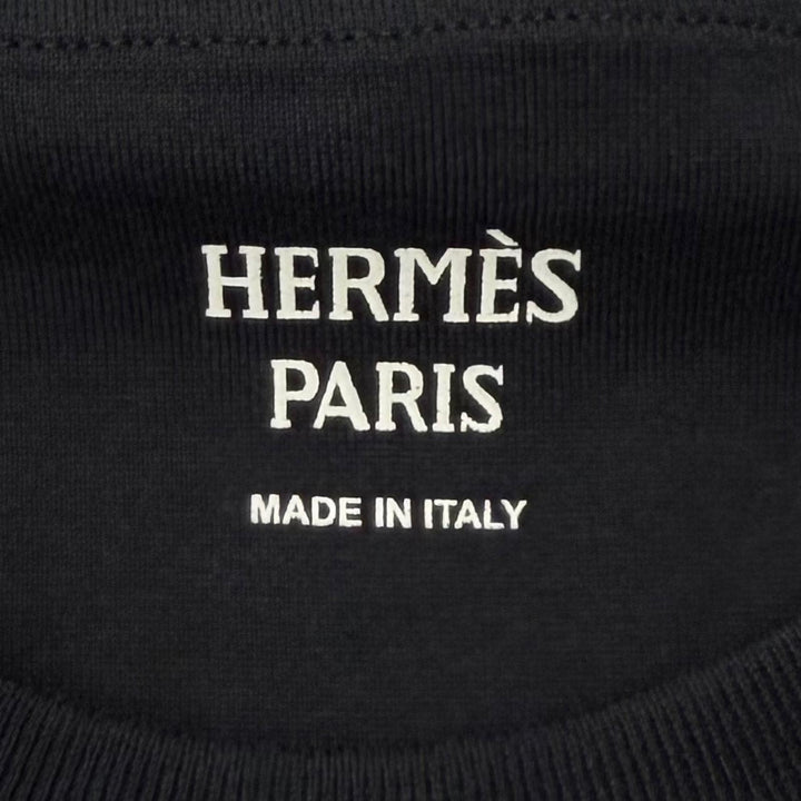 未使用品★HERMES エルメス 24AW コットン100％ 刺繍入りポケット 半袖 Tシャツ ワンピース ブラック 34 イタリア製 正規品 レディース