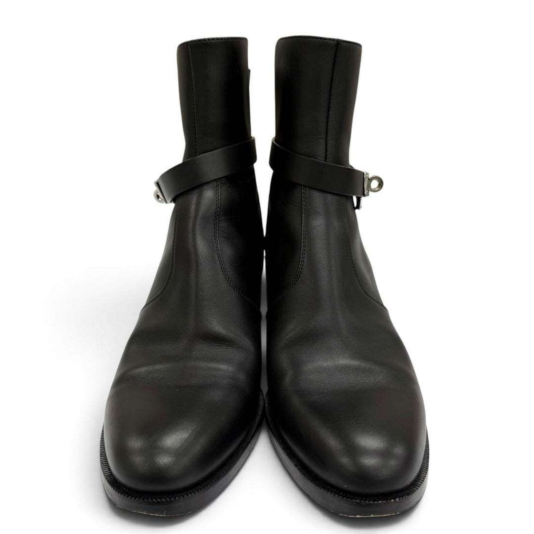 美品☆HERMES エルメス H222091Z フレンチ50 シルバー金具 ケリーバックル レザー ショートブーツ ブラック 37.5 イタリア製 レディース