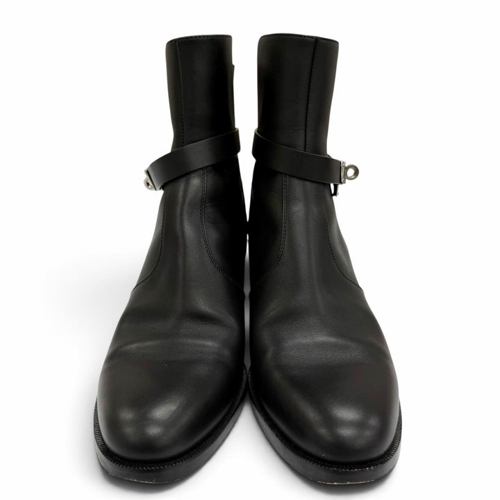 美品☆HERMES エルメス H222091Z フレンチ50 シルバー金具 ケリーバックル レザー ショートブーツ ブラック 37.5 イタリア製 レディース