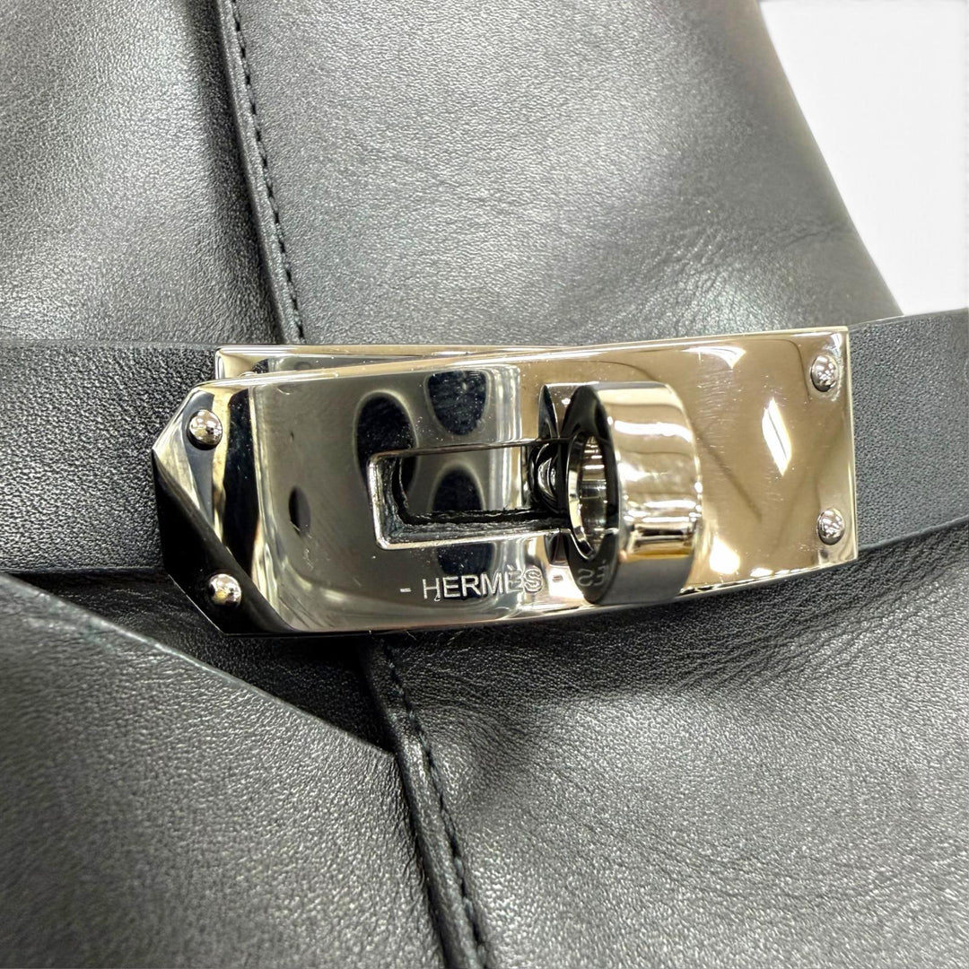 美品☆HERMES エルメス H222091Z フレンチ50 シルバー金具 ケリーバックル レザー ショートブーツ ブラック 37.5 イタリア製 レディース