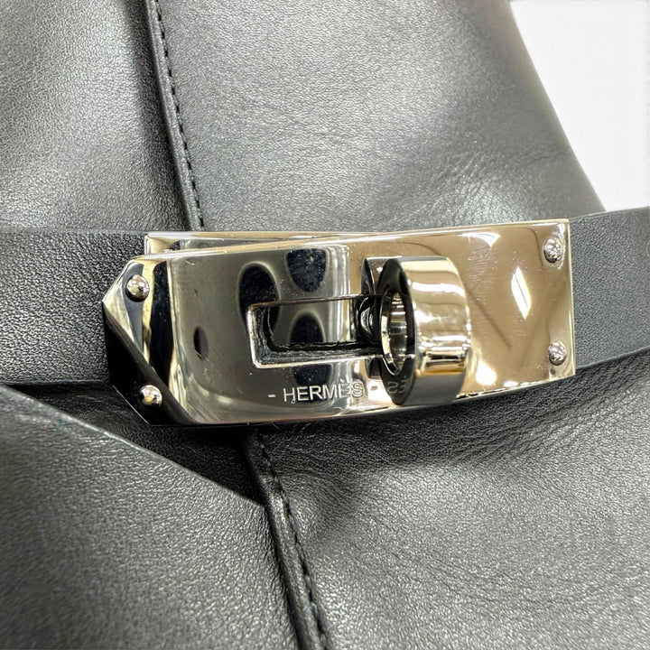 美品☆HERMES エルメス H222091Z フレンチ50 シルバー金具 ケリーバックル レザー ショートブーツ ブラック 37.5 イタリア製 レディース
