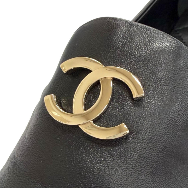 未使用品△CHANEL シャネル G45271 ココマーク オペラシューズ レザーシューズ ブラック ゴールド金具 37 伊製 レディース 保存袋付き