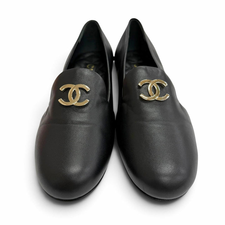 未使用品△CHANEL シャネル G45271 ココマーク オペラシューズ レザーシューズ ブラック ゴールド金具 37 伊製 レディース 保存袋付き
