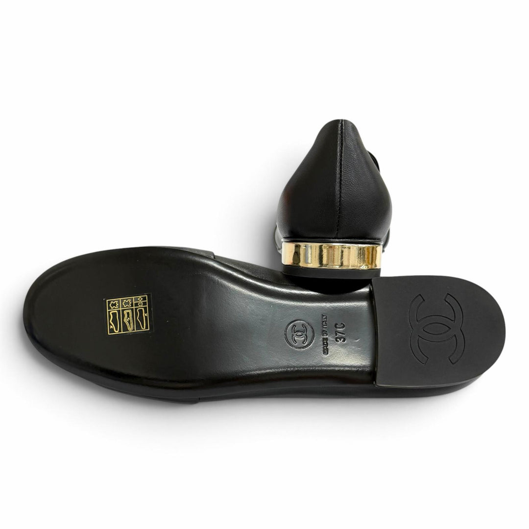 未使用品△CHANEL シャネル G45271 ココマーク オペラシューズ レザーシューズ ブラック ゴールド金具 37 伊製 レディース 保存袋付き