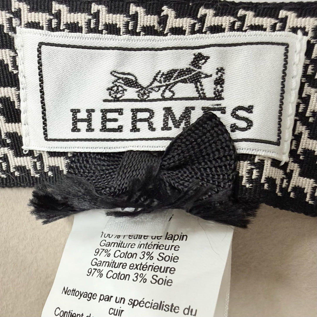 極美品☆HERMES エルメス Betty hat ベティハット ウール100％ ホース柄リボン ベージュ IT 58 イタリア製 正規品 レディース 保存袋付き