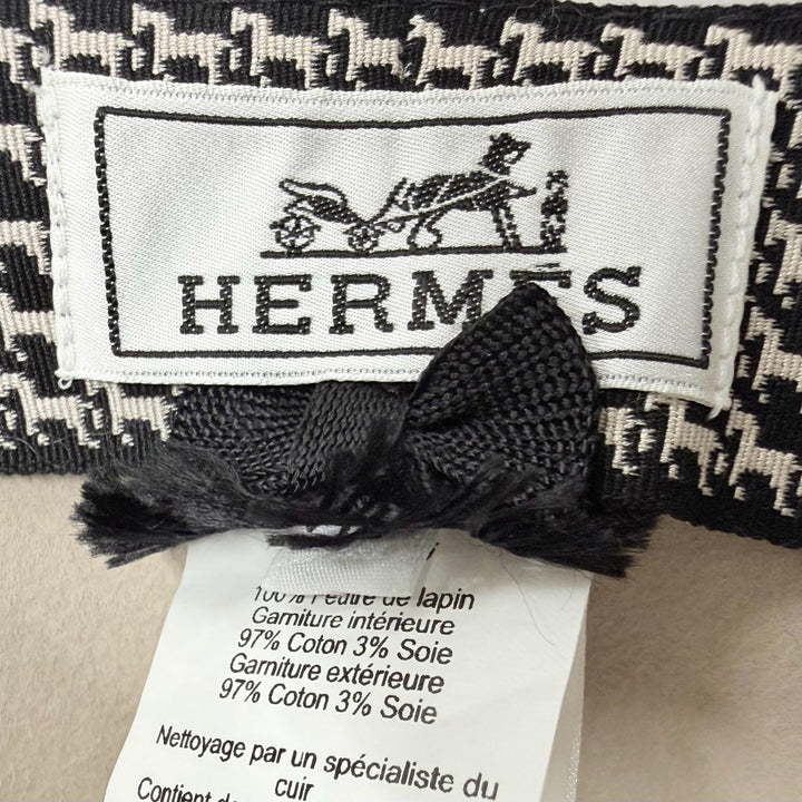極美品☆HERMES エルメス Betty hat ベティハット ウール100％ ホース柄リボン ベージュ IT 58 イタリア製 正規品 レディース 保存袋付き