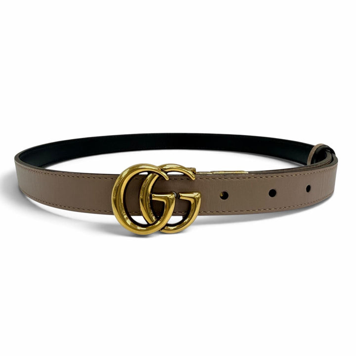 極美品☆GUCCI グッチ 659418 GGエンブレム リバーシブル スリム レザー ベルト ブラック ピンクベージュ ゴールド金具 80・32 伊製