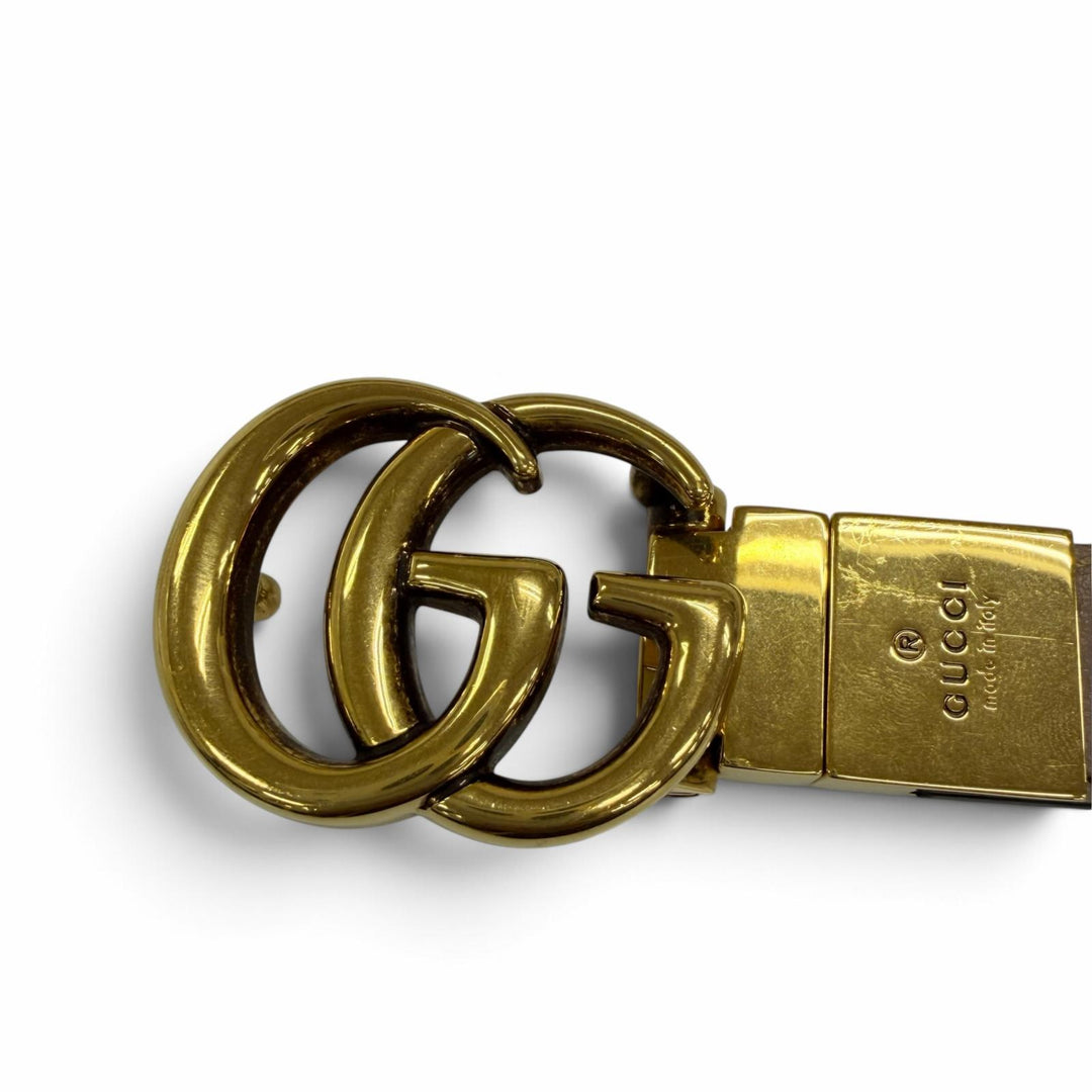 極美品☆GUCCI グッチ 659418 GGエンブレム リバーシブル スリム レザー ベルト ブラック ピンクベージュ ゴールド金具 80・32 伊製
