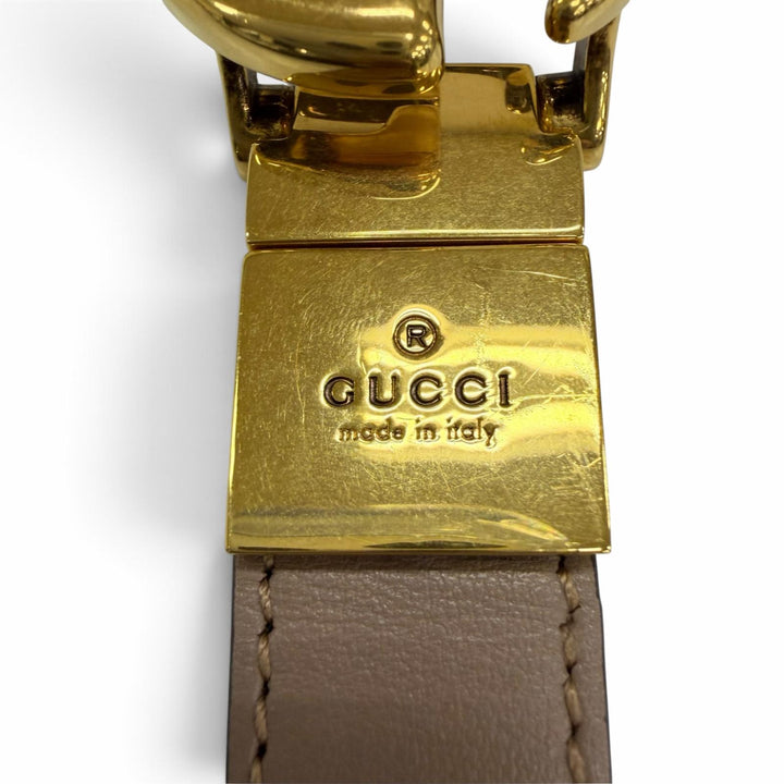 極美品☆GUCCI グッチ 659418 GGエンブレム リバーシブル スリム レザー ベルト ブラック ピンクベージュ ゴールド金具 80・32 伊製