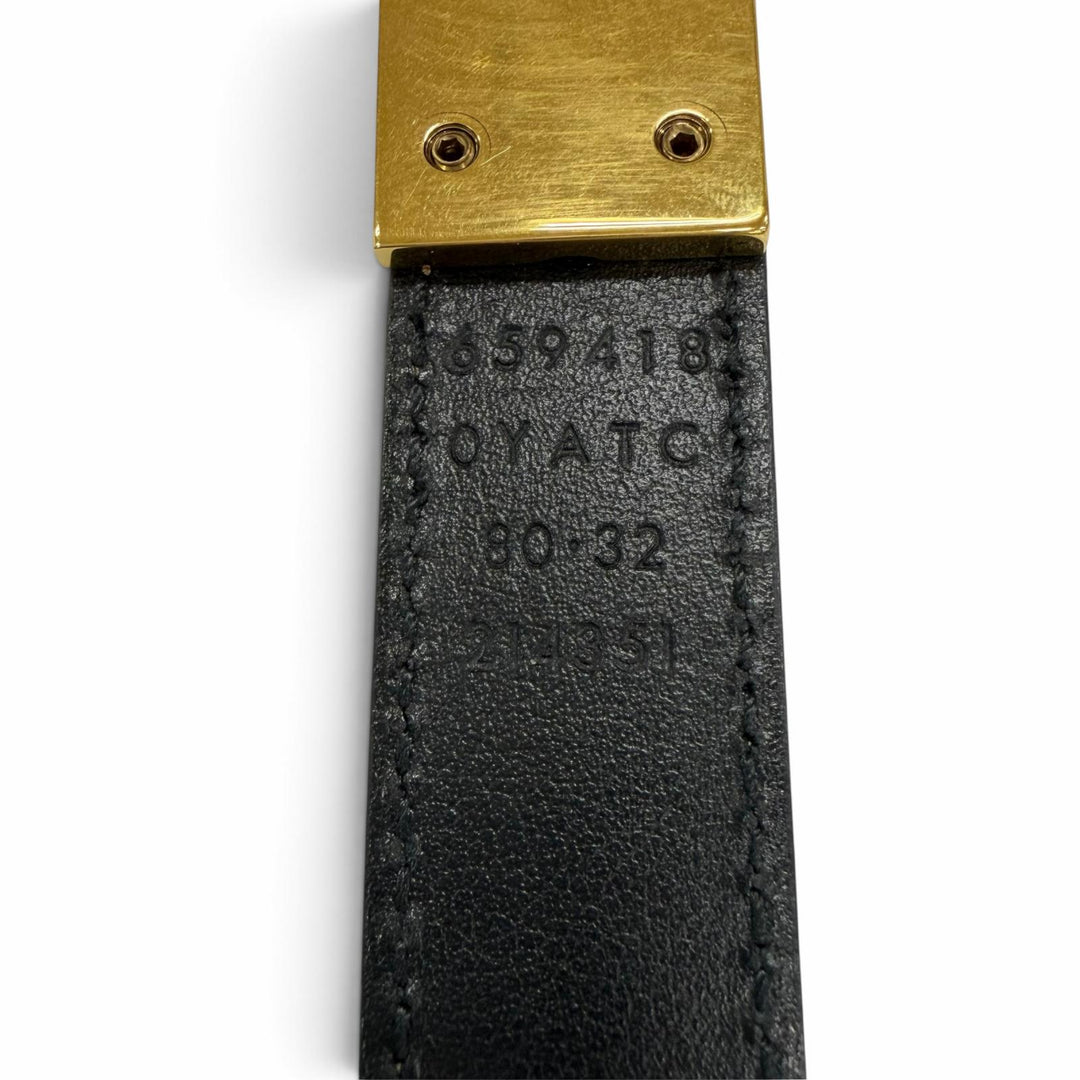 極美品☆GUCCI グッチ 659418 GGエンブレム リバーシブル スリム レザー ベルト ブラック ピンクベージュ ゴールド金具 80・32 伊製
