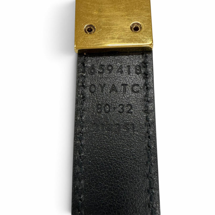 極美品☆GUCCI グッチ 659418 GGエンブレム リバーシブル スリム レザー ベルト ブラック ピンクベージュ ゴールド金具 80・32 伊製