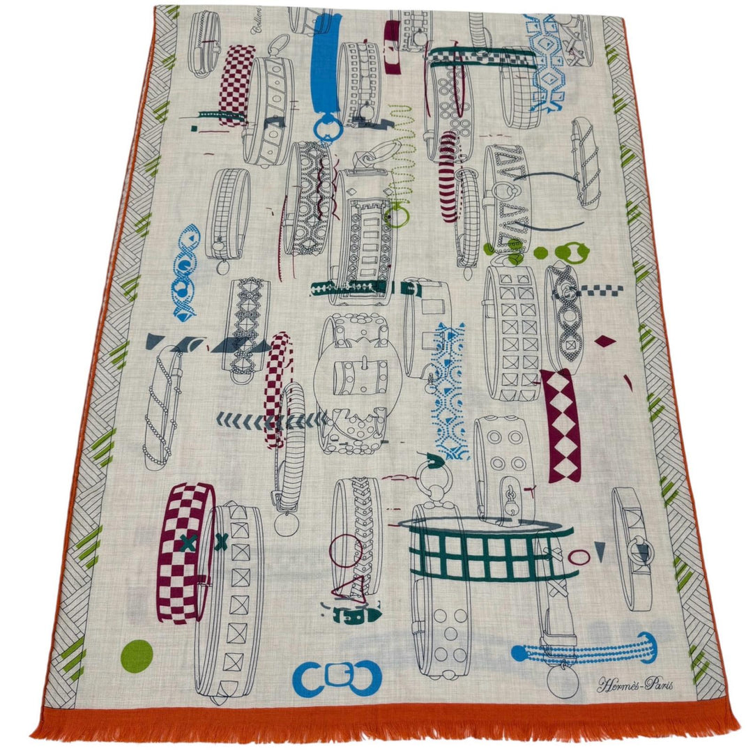 極美品☆HERMES エルメス レクタングル Colliers de Chiens Imprimeur Fou カシミヤ シルク 大判ショール ストール マルチ フランス製