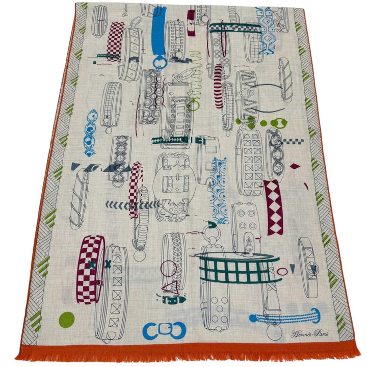 極美品☆HERMES エルメス レクタングル Colliers de Chiens Imprimeur Fou カシミヤ シルク 大判ショール ストール マルチ フランス製