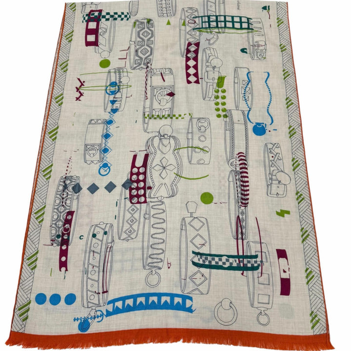 極美品☆HERMES エルメス レクタングル Colliers de Chiens Imprimeur Fou カシミヤ シルク 大判ショール ストール マルチ フランス製
