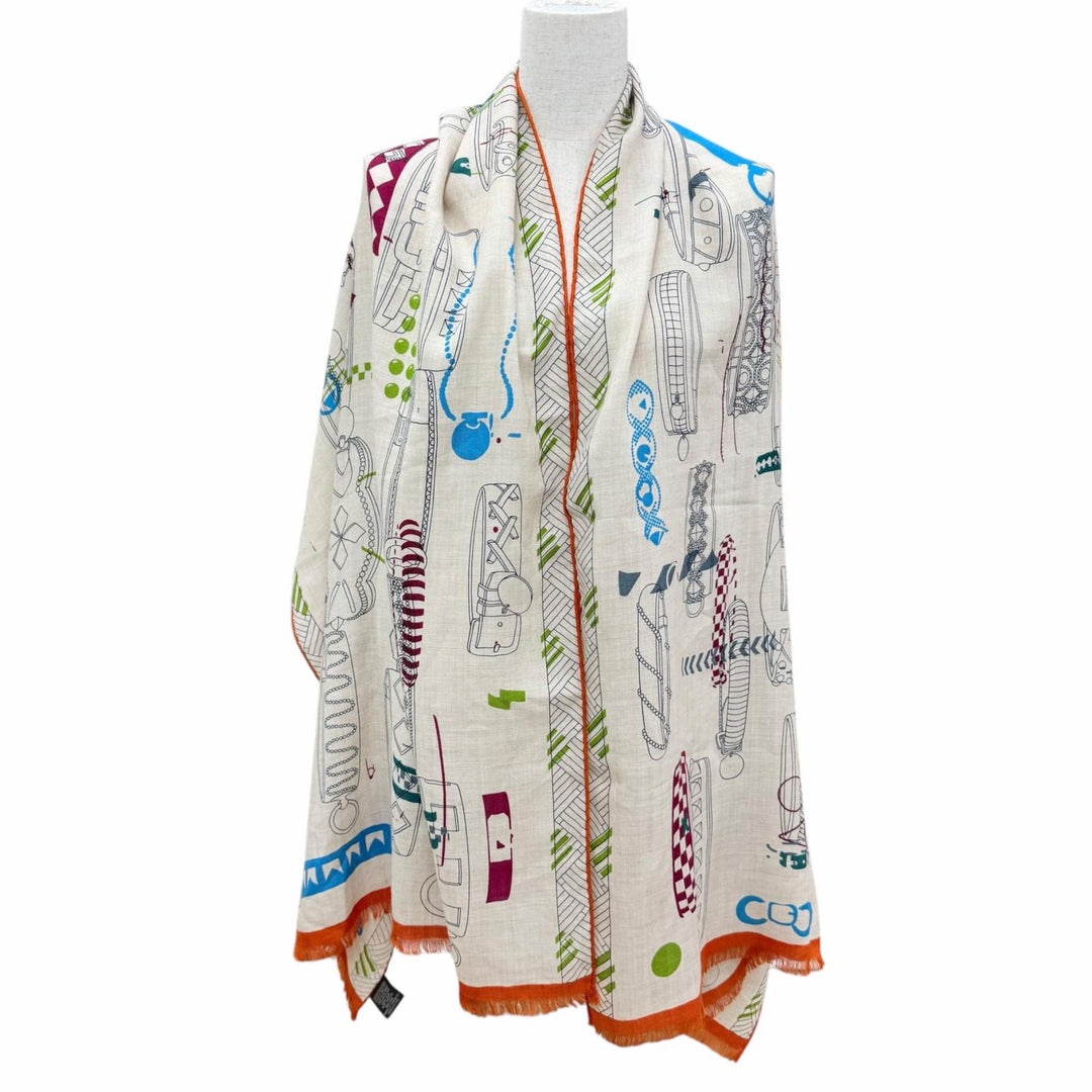 極美品☆HERMES エルメス レクタングル Colliers de Chiens Imprimeur Fou カシミヤ シルク 大判ショール ストール マルチ フランス製