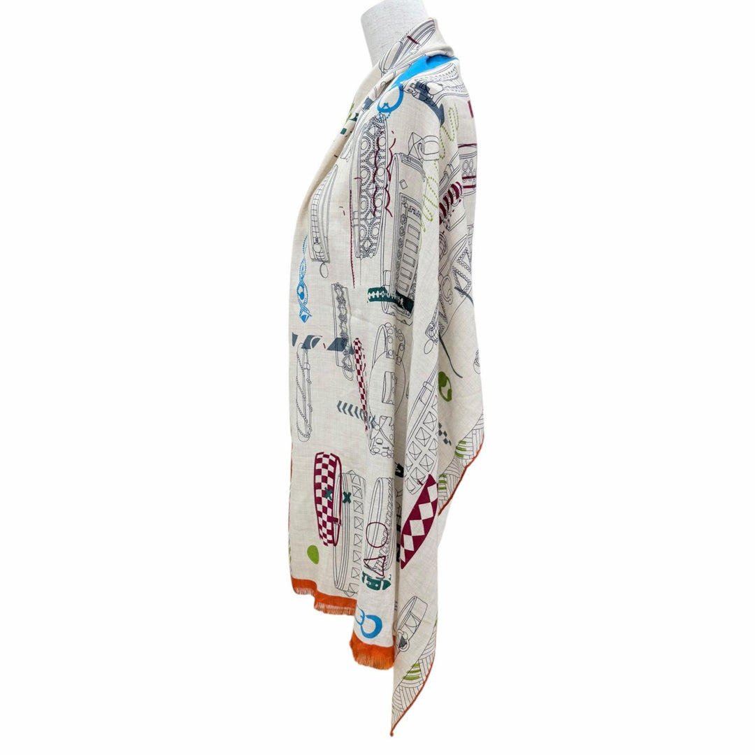 極美品☆HERMES エルメス レクタングル Colliers de Chiens Imprimeur Fou カシミヤ シルク 大判ショール ストール マルチ フランス製