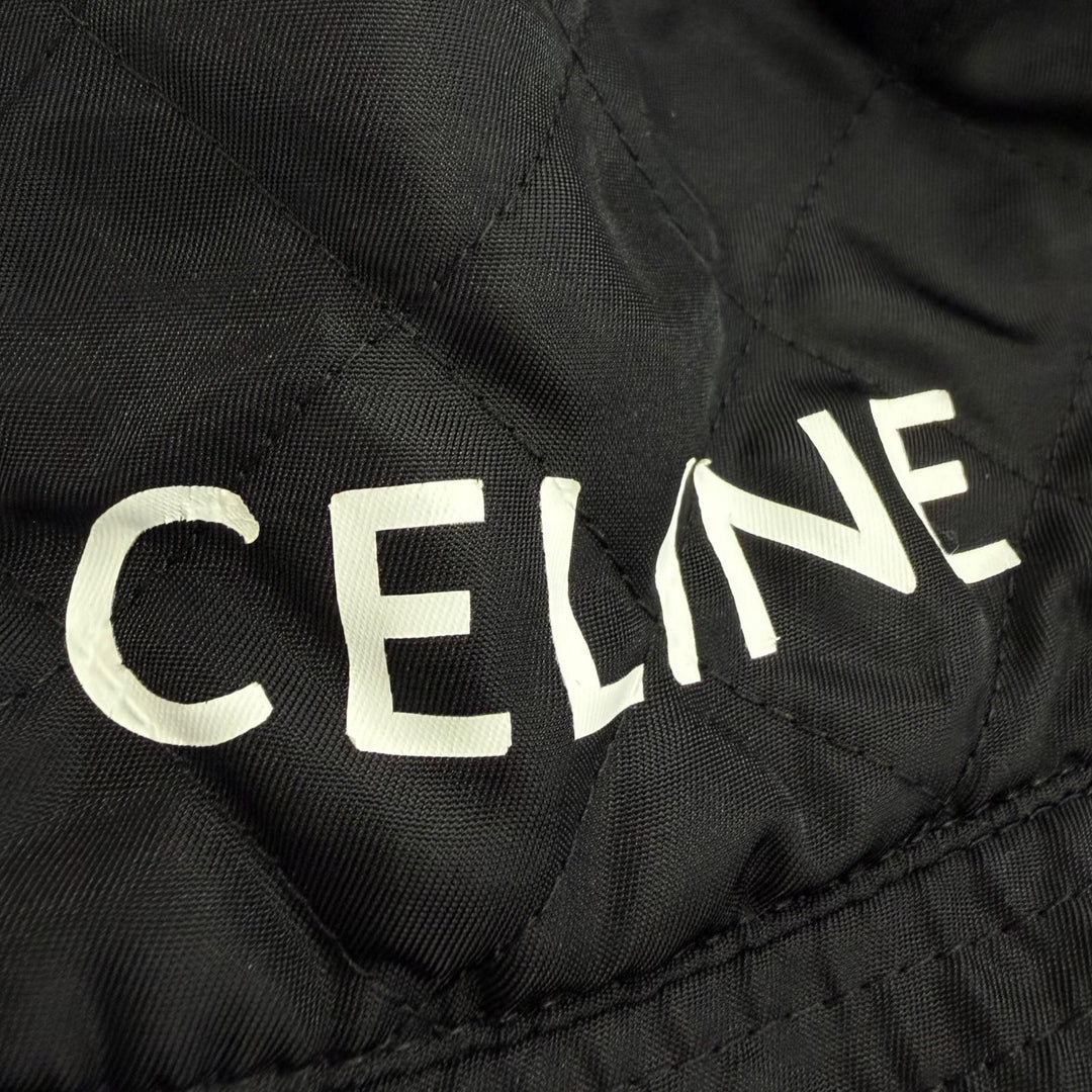 極美品□CELINE セリーヌ 2AUB0930C ロゴプリント キルティング バケットハット 帽子 ブラック オレンジ M フランス製 正規品 メンズ