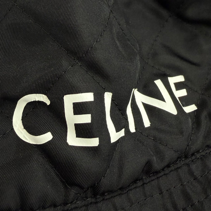 極美品□CELINE セリーヌ 2AUB0930C ロゴプリント キルティング バケットハット 帽子 ブラック オレンジ M フランス製 正規品 メンズ