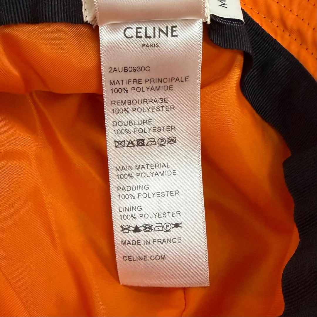 極美品□CELINE セリーヌ 2AUB0930C ロゴプリント キルティング バケットハット 帽子 ブラック オレンジ M フランス製 正規品 メンズ
