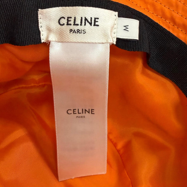 極美品□CELINE セリーヌ 2AUB0930C ロゴプリント キルティング バケットハット 帽子 ブラック オレンジ M フランス製 正規品 メンズ