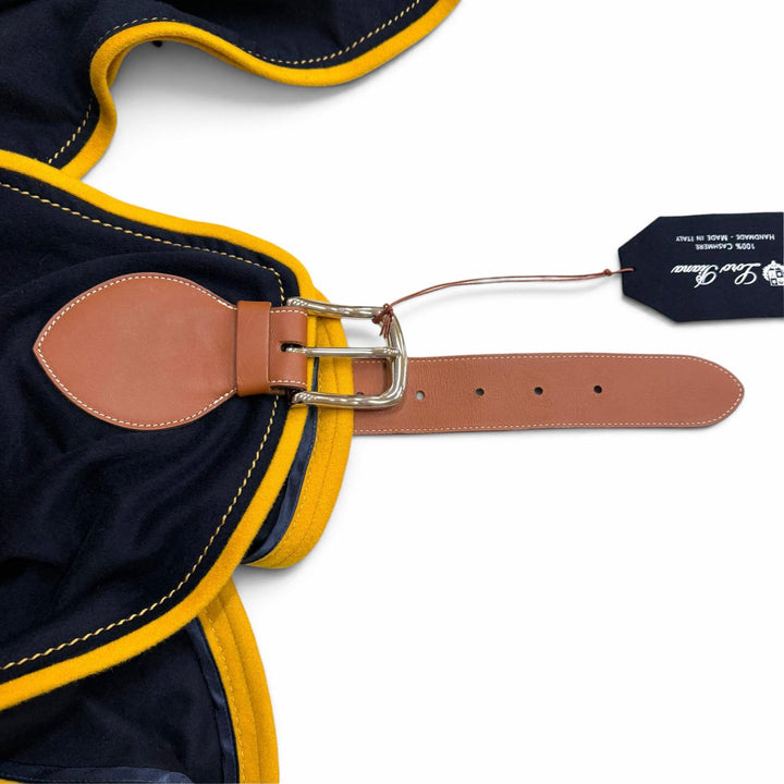 未使用品□Loro Piana ロロピアーナ カシミヤ ロゴエンブロイダリー 馬着 ホースラグ ベルテッド ブランケット ネイビー イタリア製
