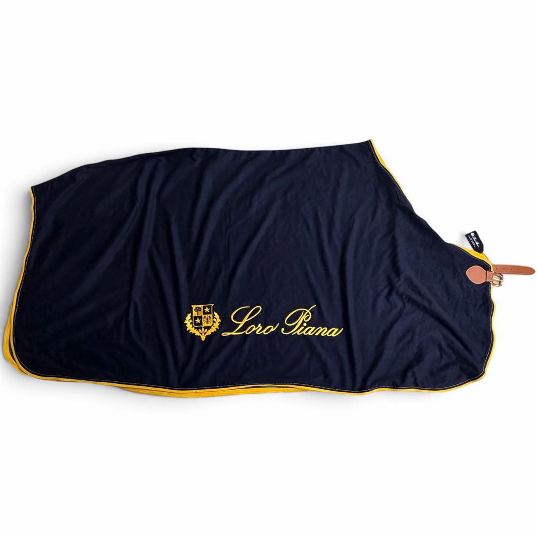 未使用品□Loro Piana ロロピアーナ カシミヤ ロゴエンブロイダリー 馬着 ホースラグ ベルテッド ブランケット ネイビー イタリア製