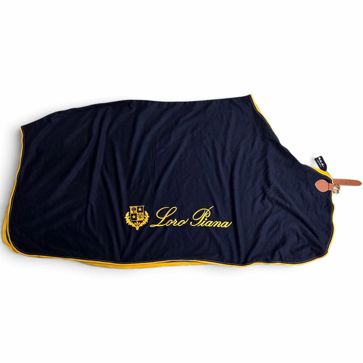 未使用品□Loro Piana ロロピアーナ カシミヤ ロゴエンブロイダリー 馬着 ホースラグ ベルテッド ブランケット ネイビー イタリア製
