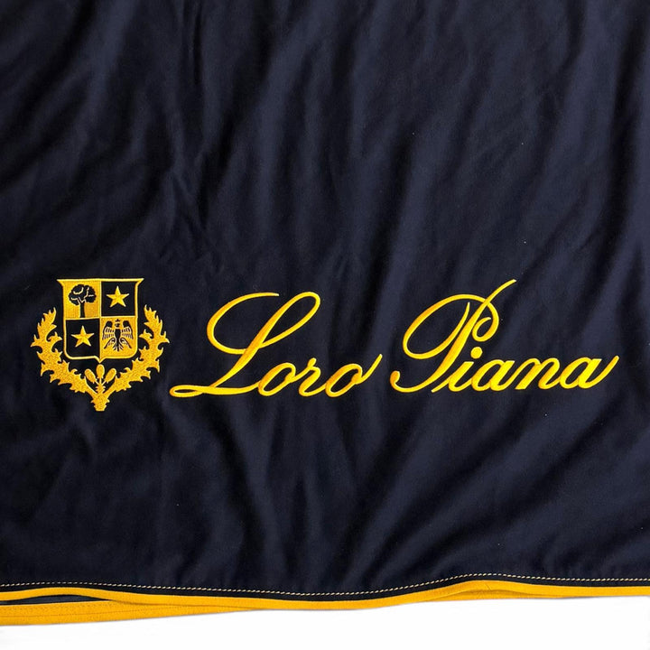 未使用品□Loro Piana ロロピアーナ カシミヤ ロゴエンブロイダリー 馬着 ホースラグ ベルテッド ブランケット ネイビー イタリア製