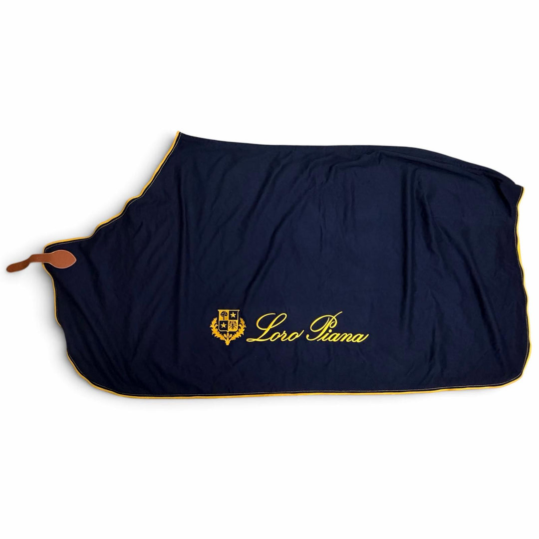 未使用品□Loro Piana ロロピアーナ カシミヤ ロゴエンブロイダリー 馬着 ホースラグ ベルテッド ブランケット ネイビー イタリア製