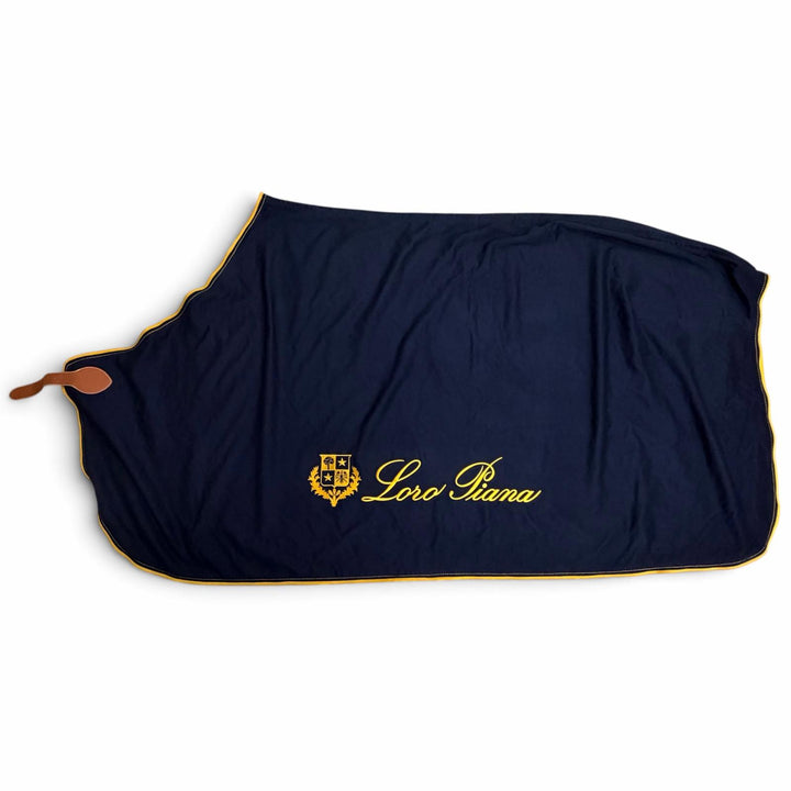 未使用品□Loro Piana ロロピアーナ カシミヤ ロゴエンブロイダリー 馬着 ホースラグ ベルテッド ブランケット ネイビー イタリア製