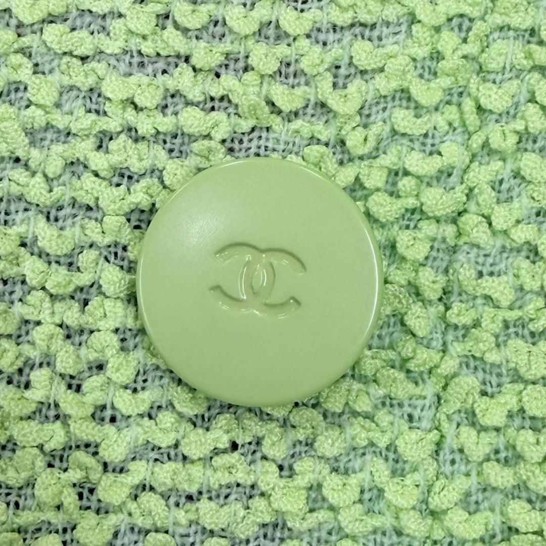 極美品☆CHANEL シャネル 00T P15494W02605 ココマークボタン ツイード ジャケット ライトグリーン FR 38 フランス製 レディース