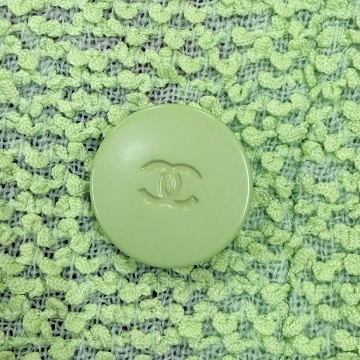 極美品☆CHANEL シャネル 00T P15494W02605 ココマークボタン ツイード ジャケット ライトグリーン FR 38 フランス製 レディース
