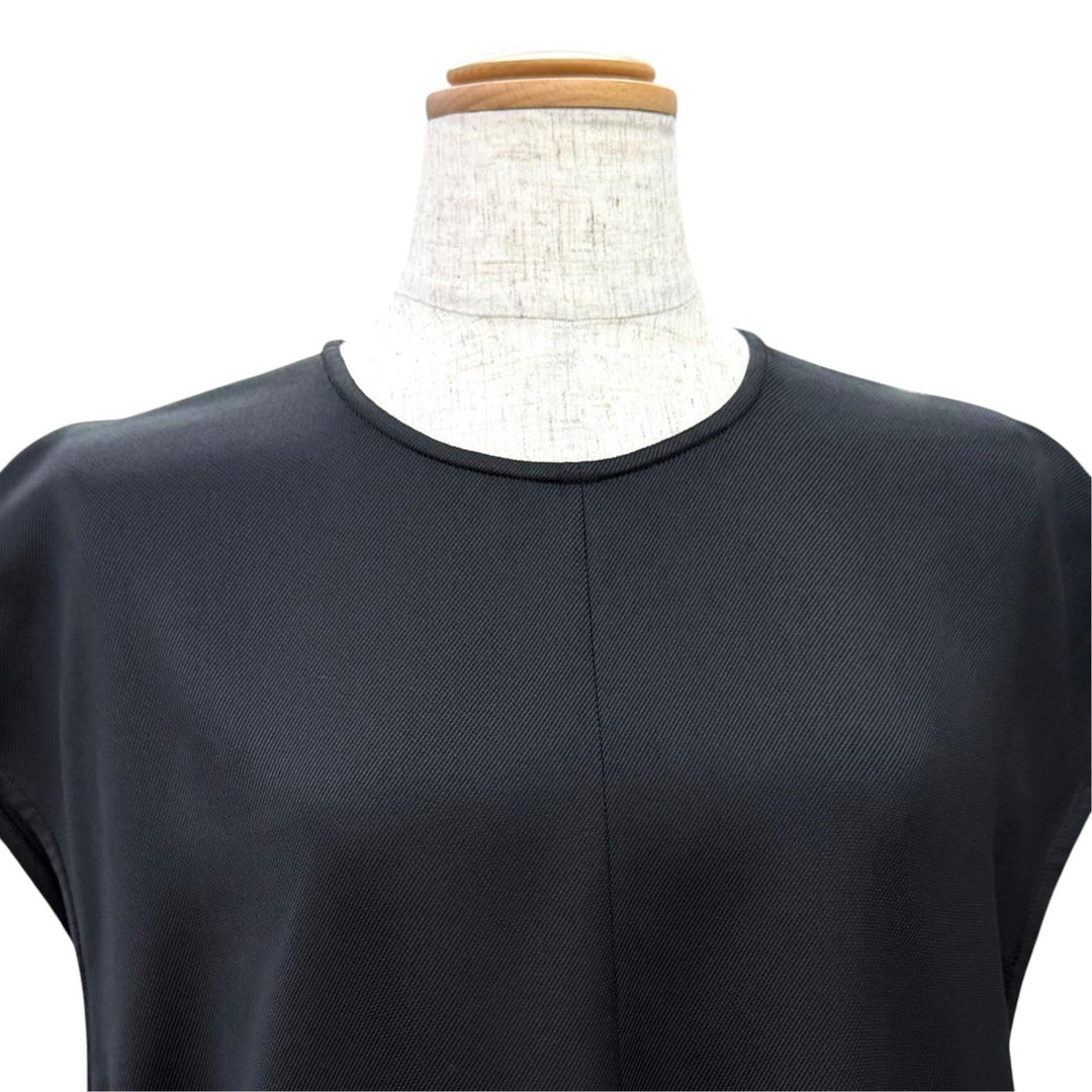 未使用品△HERMES エルメス シルク混 Hリフト金具 クルーネック キャップスリーブトップス ブラック FR 40 フランス製 正規品 レディース