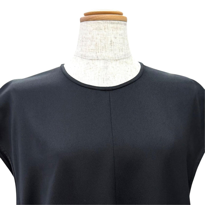 未使用品△HERMES エルメス シルク混 Hリフト金具 クルーネック キャップスリーブトップス ブラック FR 40 フランス製 正規品 レディース