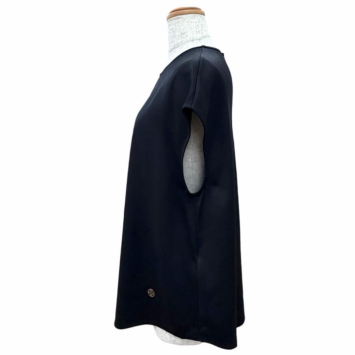 未使用品△HERMES エルメス シルク混 Hリフト金具 クルーネック キャップスリーブトップス ブラック FR 40 フランス製 正規品 レディース