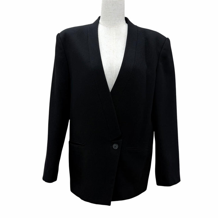 美品☆Jean Paul Gaultier FEMME ジャンポールゴルチエファム ウール シングル ノーカラージャケット ブラック 11 正規品 レディース