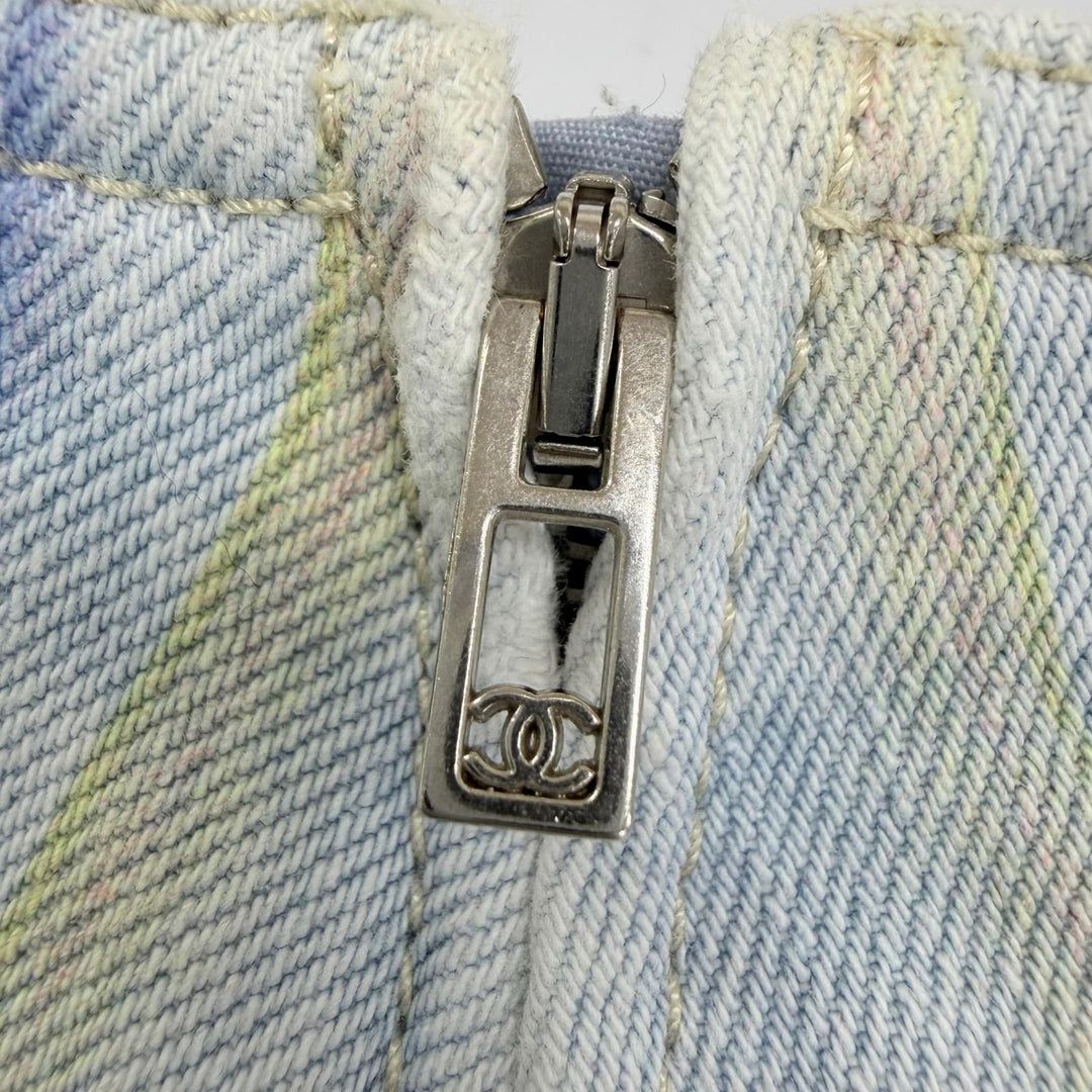 極美品☆CHANEL シャネル P58766V44707 ストライプ デニムスカート フレアスカート インディゴ IT 36 イタリア製 正規品 レディース