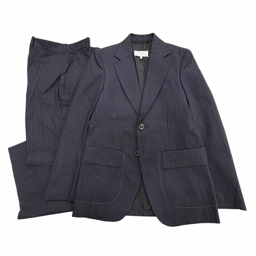 極美品▼Maison Margiela 14 メゾンマルジェラ14 S50FT0107 ストライプ シングルスーツ セットアップ ネイビー IT 46 伊製 正規品 メンズ