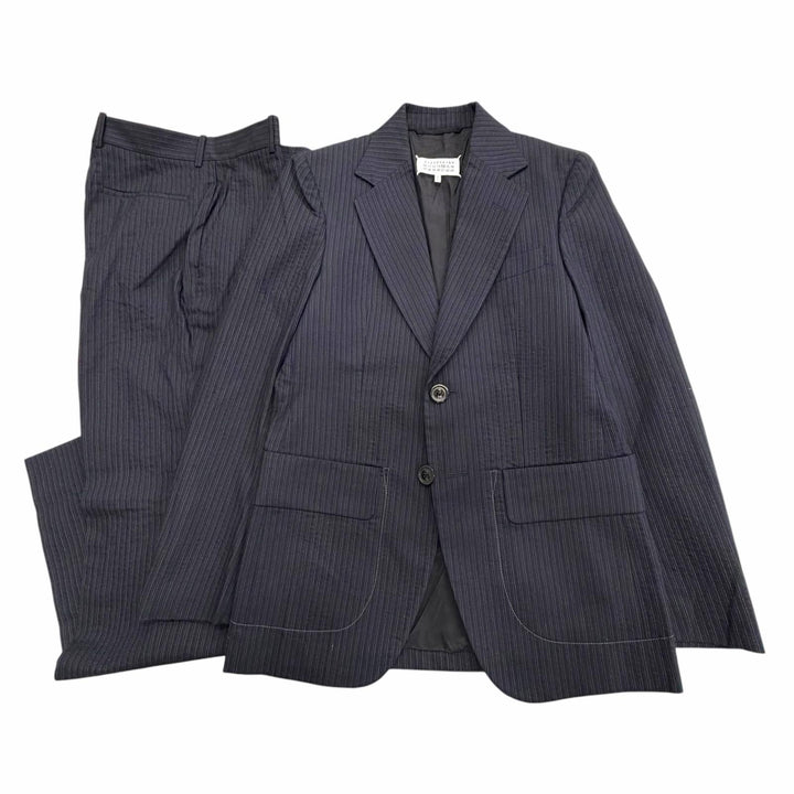 極美品▼Maison Margiela 14 メゾンマルジェラ14 S50FT0107 ストライプ シングルスーツ セットアップ ネイビー IT 46 伊製 正規品 メンズ