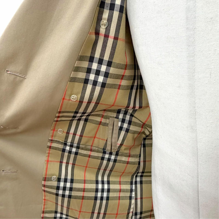 美品△Burberrys バーバリー ヴィンテージ コットン 裏地ノバチェック柄 ベルト付き ロングトレンチコート ベージュ 32 SHORT メンズ