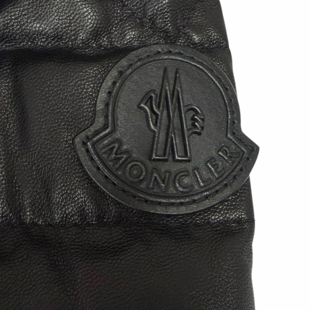 美品□MONCLER モンクレール CASTEU GIUBBOTTO ラムレザー スタンドカラー ダウンジャケット ブラック 3 ルーマニア製 正規品 メンズ