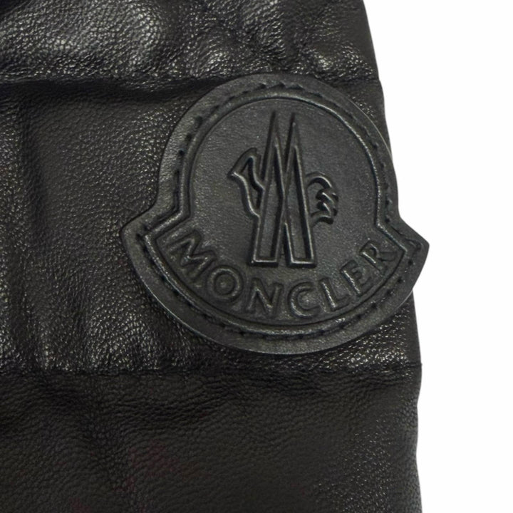 美品□MONCLER モンクレール CASTEU GIUBBOTTO ラムレザー スタンドカラー ダウンジャケット ブラック 3 ルーマニア製 正規品 メンズ