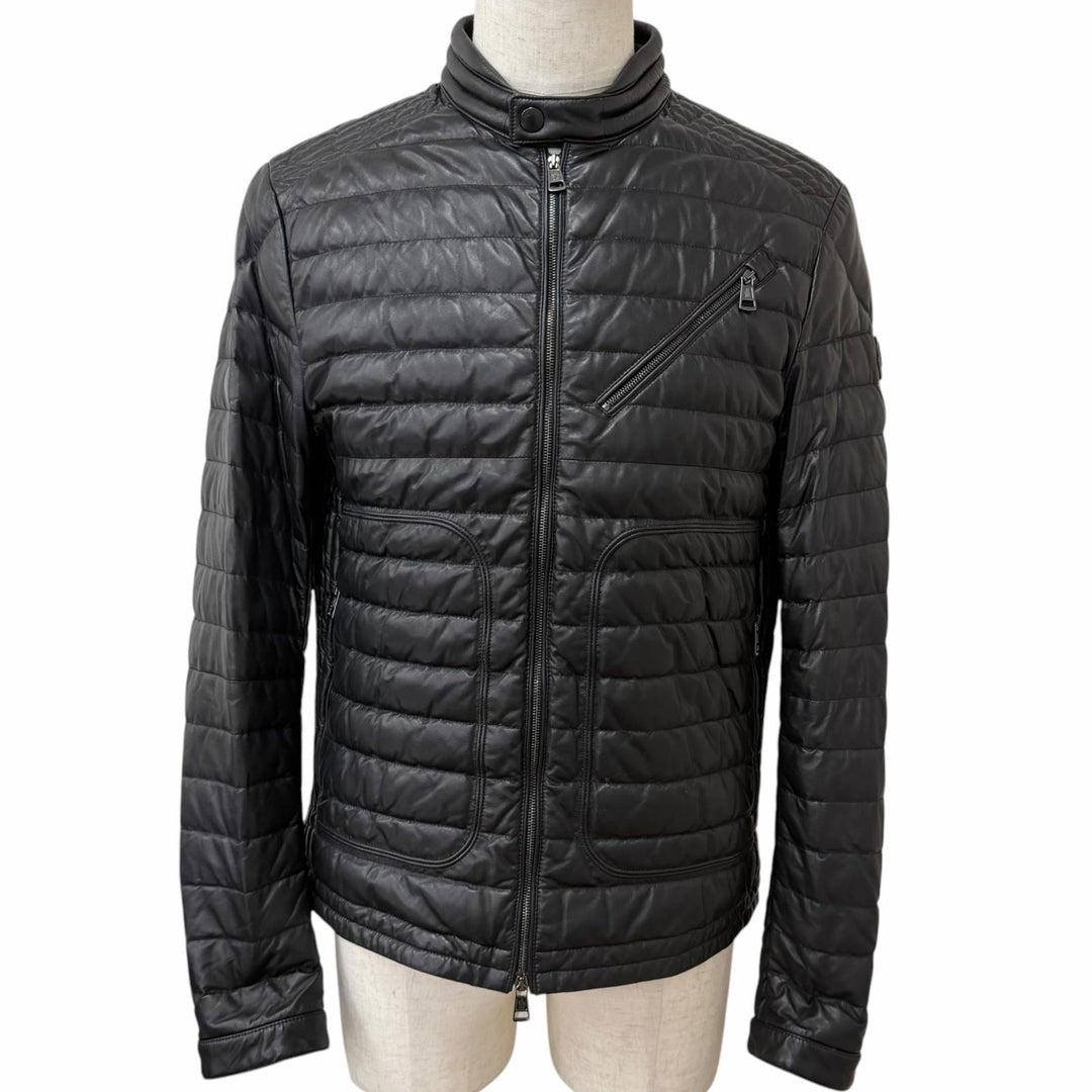 美品□MONCLER モンクレール CASTEU GIUBBOTTO ラムレザー スタンドカラー ダウンジャケット ブラック 3 ルーマニア製 正規品 メンズ