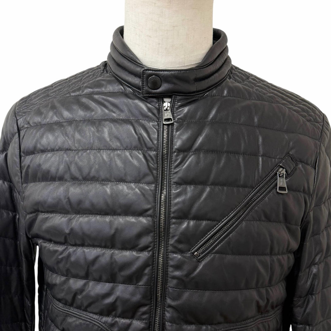 美品□MONCLER モンクレール CASTEU GIUBBOTTO ラムレザー スタンドカラー ダウンジャケット ブラック 3 ルーマニア製 正規品 メンズ